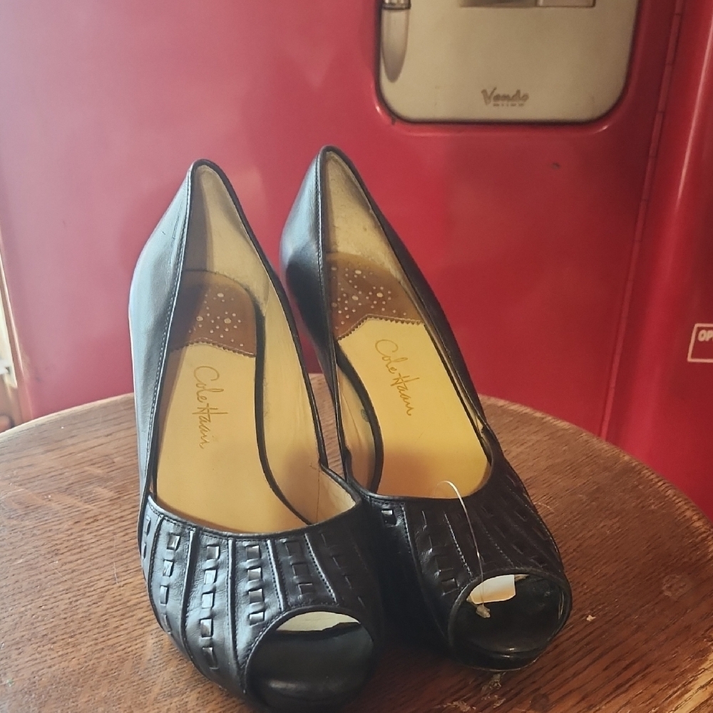 Cole Haan Black Peep Toe Heels